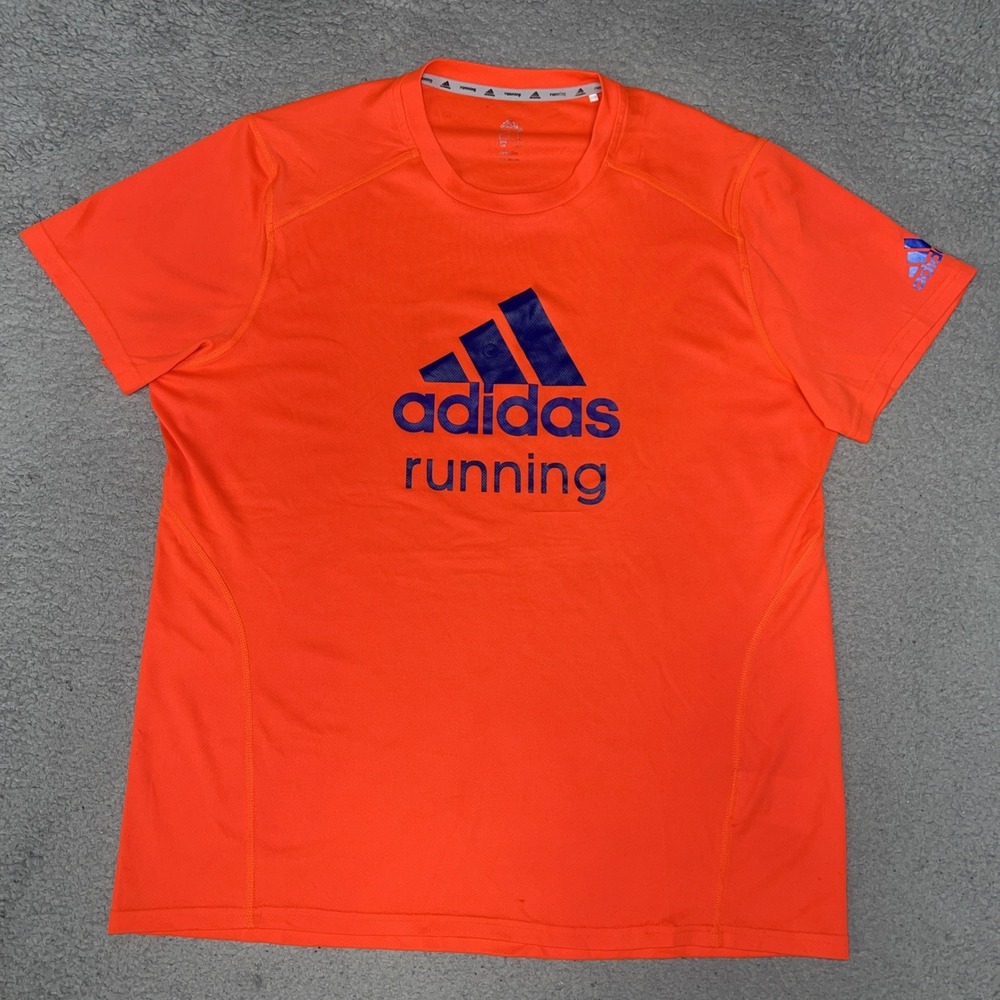 adidas Running Jersey Men's Size L Orange Climalite Performance Athletic Shirt